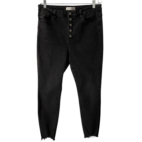 KANCAN High Rise Button Fly Distressed Skinny Denim Black Jeans Women’s Size XL - Picture 1 of 8